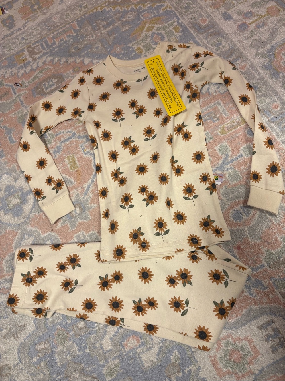 Petit Lem Cream Sunflower Print Long-Sleeve Pajama Set 6 years